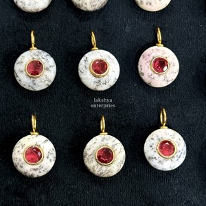 Trendy Natural Dendrite <b>Opal</b> Round Gemstone <b>Pendant</b> with Stone Inlay Gold Plated 925 Sterling Silver Charms for Jewelry Making - Product Image 1