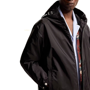 Veste imperméable à capuche pour homme, noire, coupe classique, fermeture éclair, pour toutes les saisons, vêtements de plein air - Product Image 2