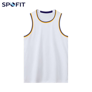 SPOFIT Camiseta de baloncesto de malla amarilla sin mangas, cuello redondo, unisex, transpirable, de secado rápido, ropa deportiva para adultos - Product Image 2