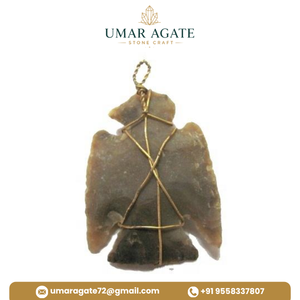 Handmade Arrowhead Pendant With Music Note Inlay Semi Precious Stone Craft Irregular Shape Gold Plated - Product Image 4