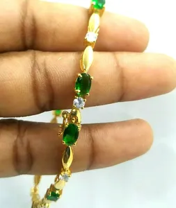 Moissanite Green Round Bezel Tennis <b>Bracelet</b> 925 Sterling <b>Silver</b> Gold Plated Classic Women Jewelry - Product Image 1