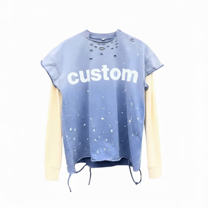 เสื้อยืดแขนยาวสีเทาแบบโอเวอร์ไซส์ แต่งขอบตัดต่อและเว้าช่วงตัว คอทรงโอ สไตล์สตรีท สำหรับผู้ชาย ผ้าเจอร์ซีย์คอตตอน - Product Image 4