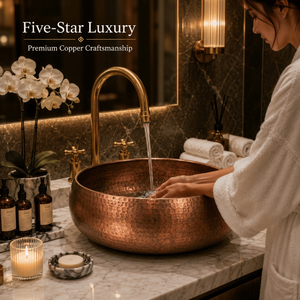 Handcrafted <b>Round</b> Hammered Copper Vessel Wash <b>Basin</b> Rustic Luxury Countertop Bathroom Sink Designer Copper <b>Basin</b> for Home Hotel - Product Image 4