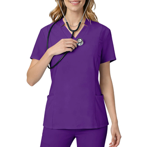 Custom 100% Cotton Woven Fabric Jersey Nurse Uniform <b>Sets</b> <b>Doctor</b> Dental Hospital Scrubs Stand Collar Zipper Top Jogger Straight - Product Image 1