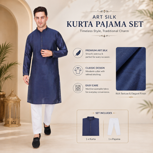 Traditional <b>Men's</b> Art Silk <b>Kurta</b> Pajama Set | Designer Full Sleeve Indian Ethnic Wedding Party Festival Wear for Modern <b>Men</b> Wear - Product Image 3