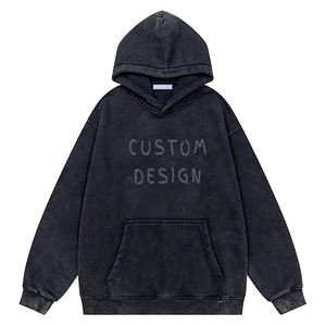 เสื้อฮู้ดดี้ผู้ชายทรงโอเวอร์ไซส์ ผ้าเทอร์รี่คุณภาพพรีเมียม ล้างสีแบบวินเทจ 100% ผ้าฝ้ายฟลีซ กันน้ำ ระบายอากาศ แห้งเร็ว - Product Image 1