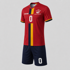Ensemble Maillot et Short de Football Personnalisé Rouge Bleu Marine Jaune Respirant Anti-Transpiration 100% Polyester Tenue d'Équipe de Football pour Hommes Toutes Tailles - Product Image 5