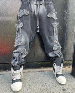 Ensemble de survêtement pour homme en molleton de coton avec logo personnalisé, broderie vieillie, pantalon de jogging empilé, sweat à capuche et sweat-shirt - Product Image 3