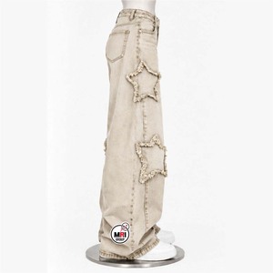Pantalones Vaqueros Anchos de Cintura Alta para Hombre, Estilo Urbano, Desgastados con Estrellas, de Algodón, para Primavera, Venta al por Mayor - Product Image 3