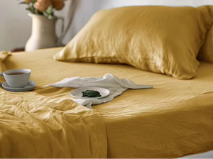Ensemble de housse de couette en lin jaune uni, 3 pièces, lavable, literie pour la maison, style simple, ensembles de housses de couette - Product Image 2
