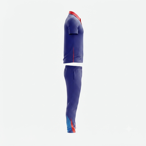 Uniforme de Cricket Personalizado, Popular, Informal, Azul y Rojo, 100% Poliéster y Algodón, Duradero, Ecológico, Camiseta Polo de Manga Corta, Pantalones Deportivos - Product Image 4