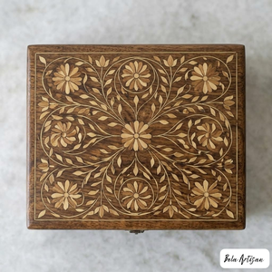 Wooden Storage <b>Box</b> Handcrafted Flower Bone Inlay Spiral Pattern Luxury Decorative <b>Keepsake</b> Chest Jewelry Spice Wardrobe Living - Product Image 2