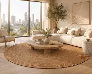 <b>Jute</b> Area <b>Rug</b> Machine Made Eco Friendly Pet Friendly Solid Color Farmhouse Style Living Room Non Slip Flat Pile Natural Tone - Product Image 2