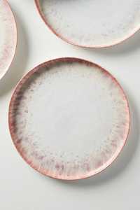 Handpainted <b>Ceramic</b> Flat <b>Plates</b> Irregular Shape Striped Design Green Brown Pink Blue Minimalist Style Dinnerware Set - Product Image 3