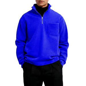 Sudadera Casual de Forro Polar Beige para Hombre con Cierre de Cremallera de un Cuarto, Bolsillo y Ajuste Regular para Otoño - Product Image 3