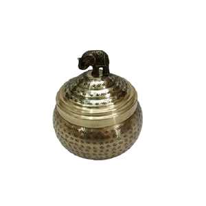 Pot de rangement artisanal en laiton avec couvercle en forme d'éléphant, récipient décoratif en métal pour la maison et les cadeaux - Product Image 1