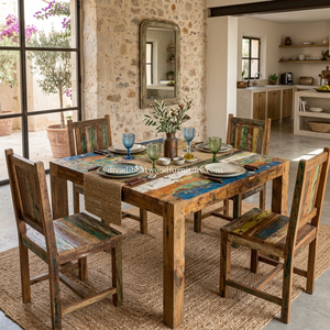 DIVADI <b>Dining</b> <b>Table</b> Melanie Style KD Leg Square Model Reclaimed Boat Wood Sustainable Design EcoFriendly <b>Foldable</b> Indoor Outdoor - Product Image 6