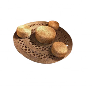 Seagrass Placemat and Cup Mat Set natural braid design, material: dried hyacinth cafe tabletop; origin: Vietnam crafted - Product Image 2
