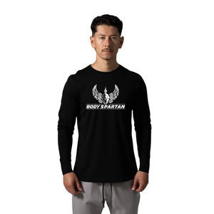 Camiseta Deportiva de Manga Larga Negra para Hombre, Cuello Redondo, Algodón Premium, para Entrenamiento, Running, Estilo Casual - Product Image 1