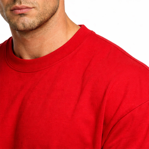T-shirt en coton rouge surdimensionné pour homme, col rond, manches courtes, couleur unie, respirant, jersey, coupe ajustée, écologique, 220g - Product Image 6