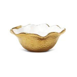 Bol de service en céramique en forme de fleur avec bordure incrustée d'or, fait main, style glamour, pour les fêtes - Product Image 2