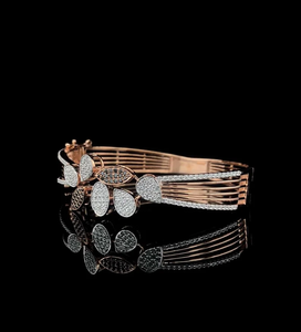 Rose Gold Plated Diamond Flower <b>Cuff</b> <b>Bracelet</b> Women's Vintage Glam Wedding Jewelry Pave Setting Oval Cut Inlay - Product Image 2