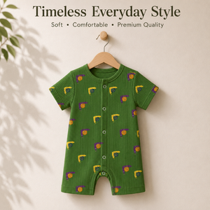 Mameluco de Manga Corta Acanalado para Bebé, 100% Bambú Transpirable |   Conjunto informal unisex de una pieza con estampado de caracoles verdes para bebés - Product Image 4
