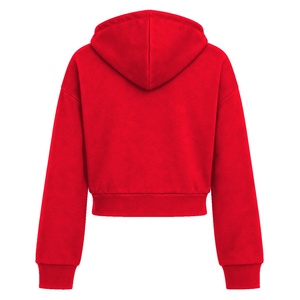 Wholesale Vibrant Red <b>Women</b> Crop Top Zip Up <b>Hoodie</b> Blank Heavy Cotton Fleece Full <b>Zipper</b> Sweatshirt Casual Gym Activewear <b>Hoodie</b> - Product Image 2