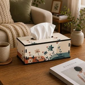 Floral Wooden Car <b>Tissue</b> Box Holder & Napkin Case Decorative for Bedroom Living Room Hotel & Car Use - Product Image 4