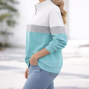 Sudadera de Forro Polar Vintage para Mujer con Media Cremallera y Bloques de Color, Suave, Informal, Cómoda para Uso Diario, Tejido Transpirable - Product Image 6