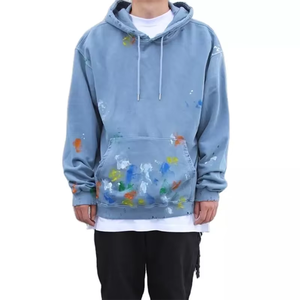 เสื้อฮู้ดดี้ผู้ชายแบบสวมหัว ดีไซน์ขาดๆ สำหรับใส่เที่ยวข้างนอก สีพื้น สไตล์ไฮสตรีทแฟชั่น - Product Image 1