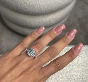 4ct Moissanite Diamond Engagement <b>Ring</b> 1ct Side Stones Women Solid 10k 14k 18k Gold <b>Emerald</b> Cut Nickel-Free Lead-Free Bridal - Product Image 5