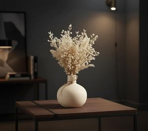 Cream <b>Ceramic</b> Glazed Pebble <b>Vase</b> Round Modern Minimalist Flower Holder for Desktop Home Decor - Product Image 1