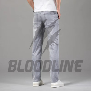 BLOODLINE Men's <b>Straight</b> Leg Denim Jeans Mid Waist Cotton Casual Autumn Wear Solid Color Stonewashed Regular Fit Woven Fabric - Product Image 5
