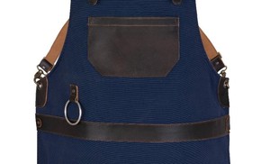 Canvas Apron with Leather Pockets and Cross Back Straps for Restaurant <b>Bar</b> Staff Uniform - Product Image 4