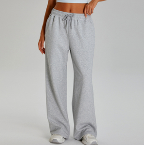 Pantalon de survêtement droit pour femme, taille élastique, décontracté, ample, en molleton de coton, style automne - Product Image 1