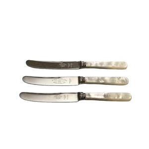 Antique Mother Of Pearl <b>Handle</b> Knives Vintage Sheffield Made In England Silver Plated Dessert Butter Flatware Cutlery Set Home - Product Image 1