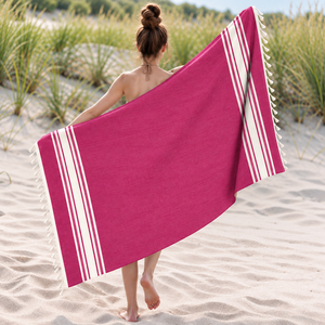 Toalla Fouta de Playa 100% Algodón a Rayas, Hermosos Colores, Toalla Fouta Turca para Playa, Toalla Hammam Teñida con Hilo Antiarena - Product Image 3