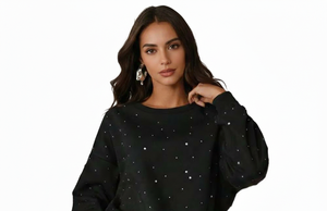 Sweat-shirt pull-over col rond en coton doublé polaire 240g pour femme, imprimé numérique uni, doux, respirant, anti-plis, anti-bouloches, devant - Product Image 3