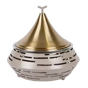 Support décoratif exclusif en acier inoxydable argenté brillant pour réchaud de buffet, chauffe-plats antiadhésif, diamètre 33 cm - Product Image 1