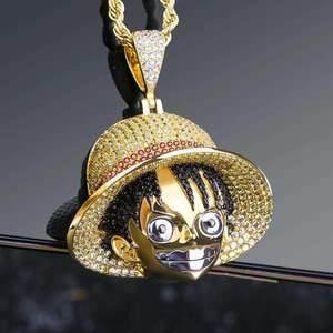 Élégant Collier Pendentif Luffy One Piece en Moissanite Argent Brillant Style Hip Hop Personnage de Dessin Animé Bling Glacé - Product Image 2