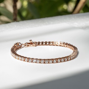 Elegant <b>Rose</b> Gold Tennis Bracelet With Round Brilliant Cut <b>Clear</b> Stones Luxury Womens Wedding Jewelry Gift Collection Set - Product Image 1