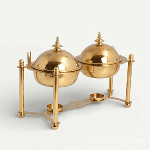 Double <b>Bowl</b> Durable Non-Stick Stainless Steel Chafing Dish <b>Set</b> with Dome Lids and Fuel Holders for Buffet Catering Food Service - Product Image 5