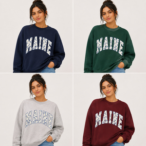 เสื้อสเวตเชิ้ตคอกลมโอเวอร์ไซส์ สีเทา พิมพ์ลายตัวอักษร Maine เสื้อสเวตเชิ้ตพิมพ์ลายกราฟิกสำหรับผู้หญิง คอเต่า โอเวอร์ไซส์ - Product Image 5