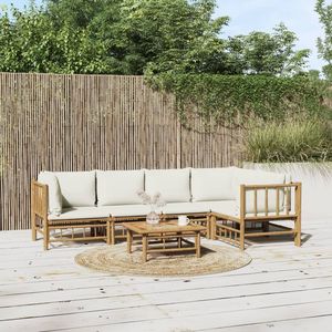 Conjunto de Muebles de Jardín Color Crema, Bambú y Tela de Poliéster, Muebles de Exterior Elegantes - Product Image 1