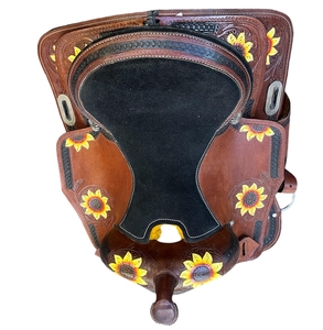 Silla de Montar Western de Cuero de Vaca con Diseño de Girasol Grabado a Mano, 11, 14 y 18 Pulgadas, Equipo de Equitación Personalizado de Alta Calidad - Product Image 3