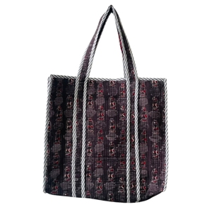 Brown Hand Block Printed Organic Cotton Tote <b>Bag</b>-Eco-friendly <b>Foldable</b> Autumn Travel Shopping <b>Bag</b> with Zipper Closure - Product Image 1