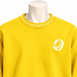 Mens Yellow <b>Stitched</b> Border Distressed Crewneck Sweatshirt <b>Oversized</b> Long Sleeve Pullover Casual Streetwear Sportswear Fashion - Product Image 3
