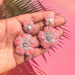 Handmade Beaded Flower Earrings White Pink Cotton Embroidery Jewelry BK9000S Gifts & Crafts>Crafts>Embroidery - Product Image 3