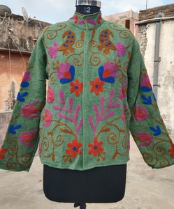 Indian Handmade Suzani Hand Embroidered Summer Short Jacket Mandarin Collar Wildlife Floral Pattern Women Festival Special Gift - Product Image 1